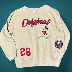 Disney Tan Mickey Mouse Sweatshirt Red Accents Women Sz L NWOT